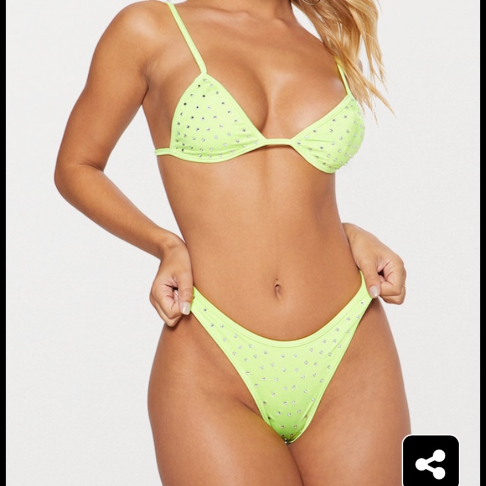 Limeade diamanté studded Brazilian bikini bottom